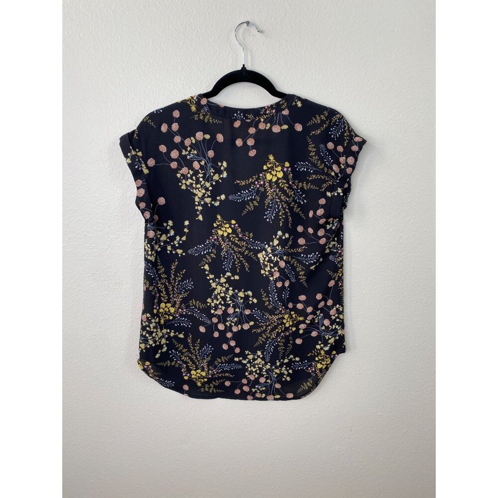 Philosophy Republic Womens Floral Print Blouse S Lightweight Short Sleeve Black - Picture 2 of 7